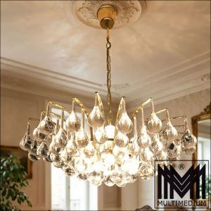 Christoph Palme Deckenlampe vergoldet Lampe Glas Tropfen 70er Jahre Lamp