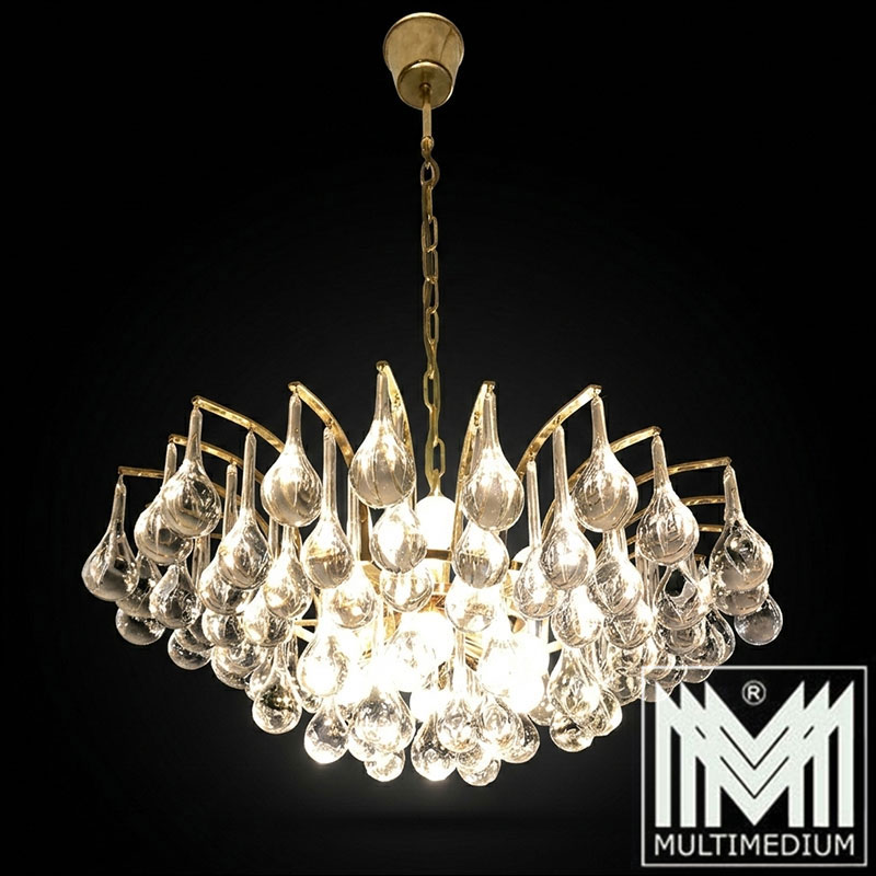 Christoph Palme Deckenlampe vergoldet Lampe Glas Tropfen 70er Jahre Lamp