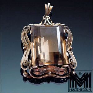 Großer XXL antiker Art Deco Rauchquarz Anhänger 835 Silber