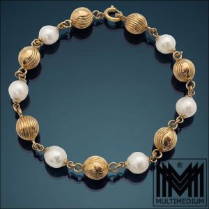 750 er Gold Zucht Perlen Armband Arm kette 18k 18ct pearl gold bracelet