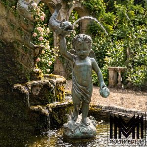 Große Bronze Figur Engel Putto Wasserspeier für Brunnen Garten Massiv