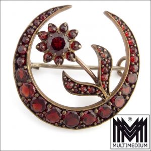Art Nouveau Granat Brosche – Antiker Jugendstil – Tombak vergoldet – Top Zustand