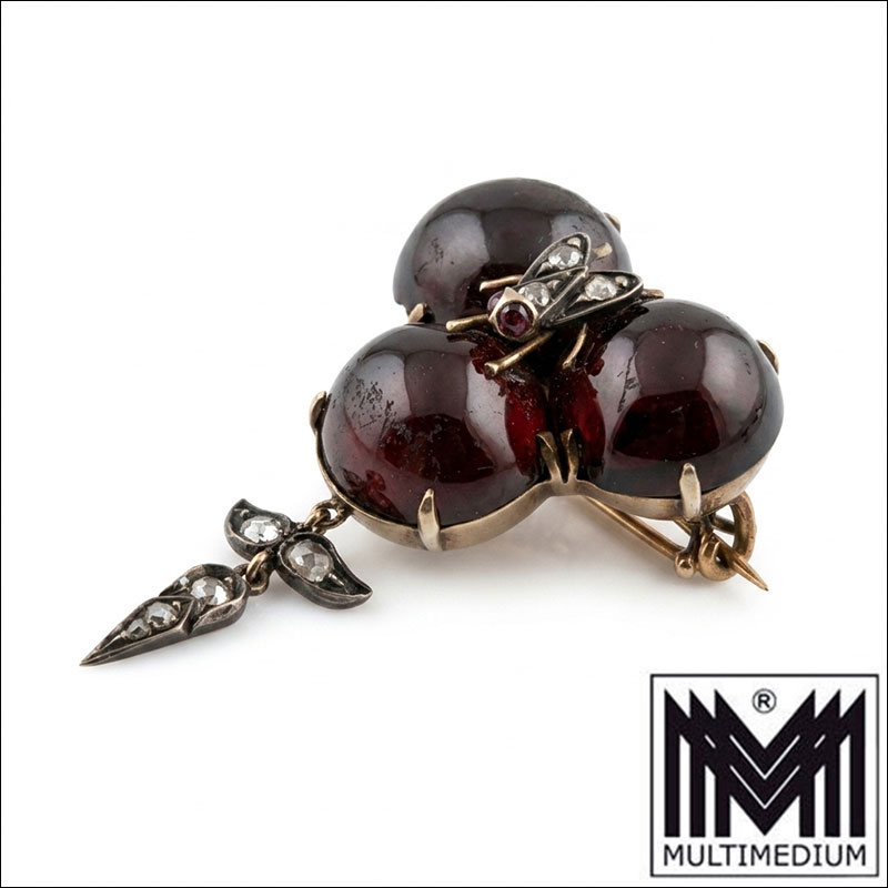 Gemini Generated Image eho7bleho7bleho7 Antike Viktorianische Granat Brosche um 1870 Gold & Diamant Rose Gedenkschmuck