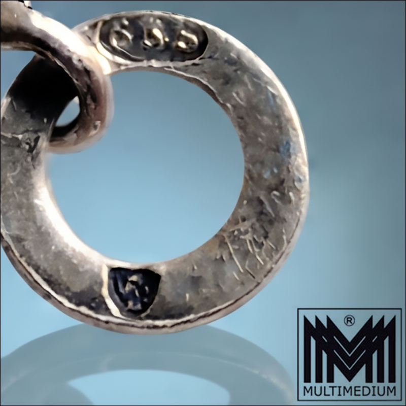 Jugendstil Anhänger mit Kette 800 Silber Mädchenportrait Kleeblatt