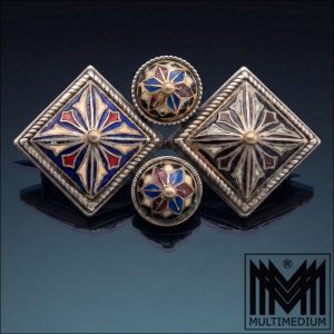 Antike David Andersen Norwegen Solje Silber Brosche vergoldet Emaille Jugendstil