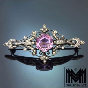 Historismus Brosche Silber Amethyst Flußperlen Saatperlen Perlen antik Trachten