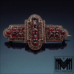 Antike Jugendstil Granat Brosche vergoldet Art Nouveau Gilt Garnet Brooch 5cm