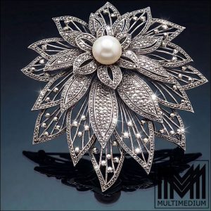 XXL Vintage Markasit Silber Brosche Blume im Art Deco silver brooch
