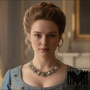 Historismus Neorenaissance Engel Collier Halskette versilbert Granatpaste Saphirpaste