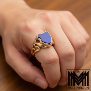 Jugendstil 585 Gold Lapislazuli Herren Ring Wappen Fingerring Siegel