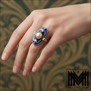 DEA Art Deco Silber Emaille Ring Theodor Fahrner Pforzheim Perle Markasiten