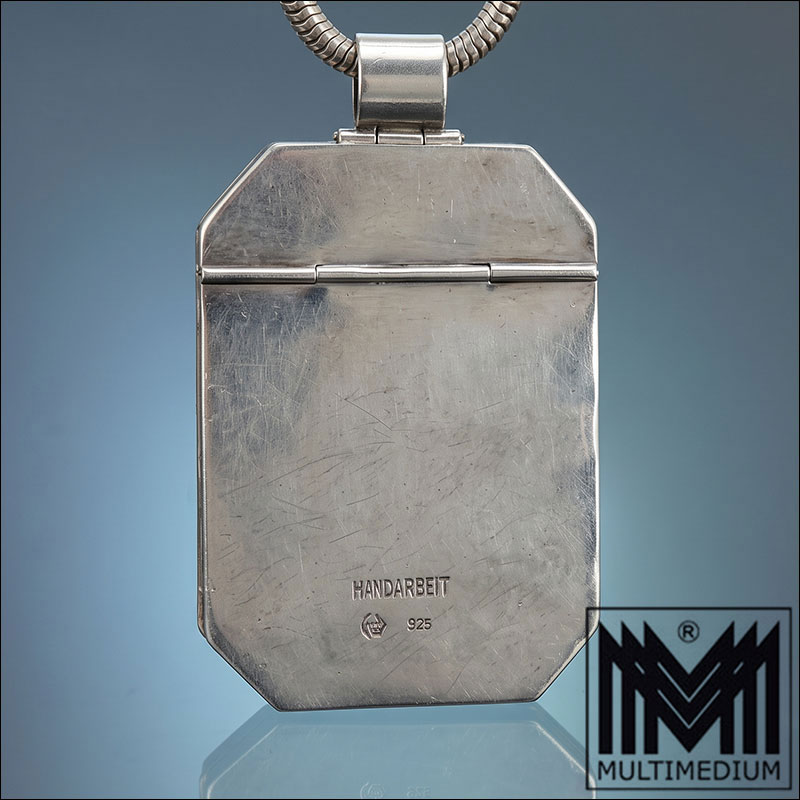 Antikes Medaillon Art Deco 925 Sterling Silber Handarbeit Natürlicher Türkis