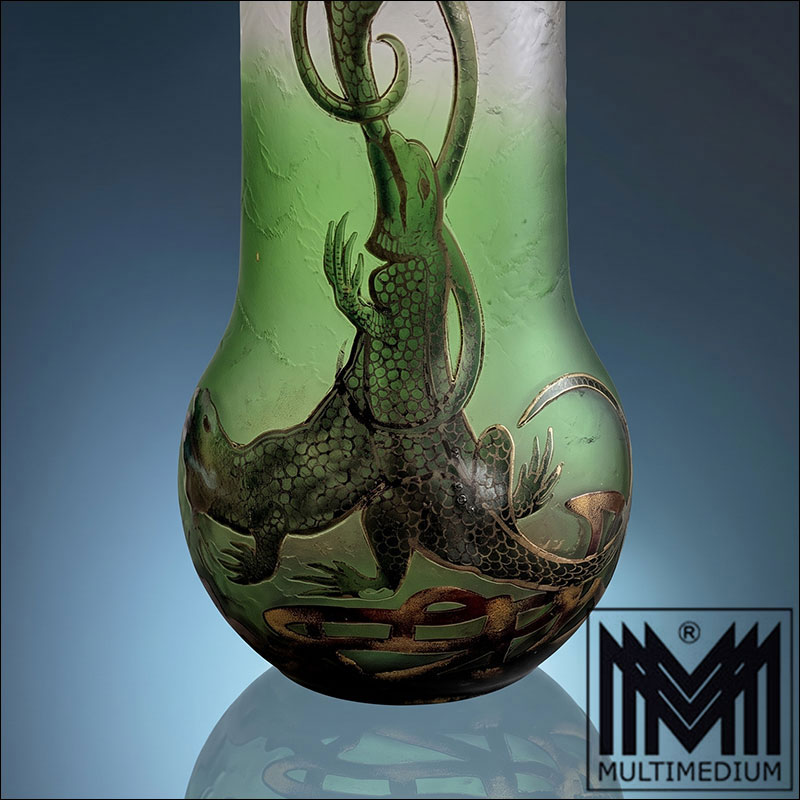 Gemini Generated Image uvlcnguvlcnguvlc Seltene Jugendstil Glasvase Entwurf Carl Goldberg Haida Böhmen um 1900