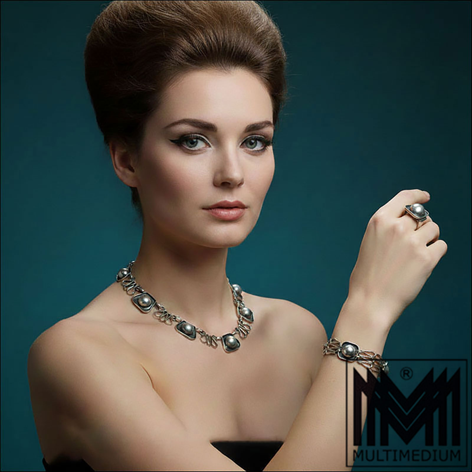 Modenist Vintage Silber Designer Collier Gustav Hauber Halskette silver necklace