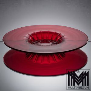 Große Murano Venini Glasschale Rot Ätzsignatur 57 cm Zecchin Cappellini 1950s