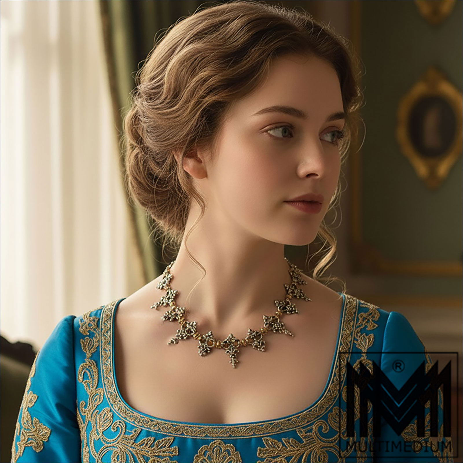 Gemini Generated Image yaz1i6yaz1i6yaz1 Antique historicism neo-renaissance necklace necklace rare traditional costume necklace Rare, beautiful antique historicism necklace around 1850, in silver-plated metal, with gold-plated intermediate elements with toggle closure in a good, beautiful top condition cleaned, ready to wear, Length: 43 cm (fits close to the neck) Width: 2.8mm