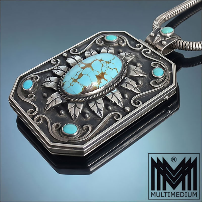 Gemini Generated Image z9dp1iz9dp1iz9dp Antikes Medaillon Art Deco 925 Sterling Silber Handarbeit Natürlicher Türkis