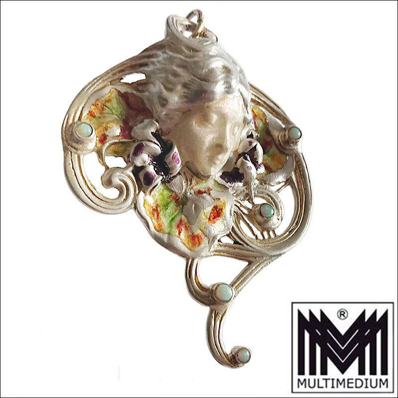 Georges le Sache Antoine Beaudouin Jugendstil Silber Anhaenger Emaille Modestie 03 Georges le Saché Antoine Beaudouin Jugendstil Silber Anhänger Emaille Modestie