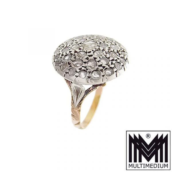 Prachtvoller großer Biedermeier Ring Silber - 585 Gold Diamant Fingerring