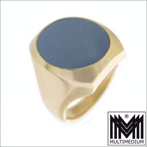Herren Siegel Ring 585 Gelbgold Achat Lagenstein massiv 14ct gold