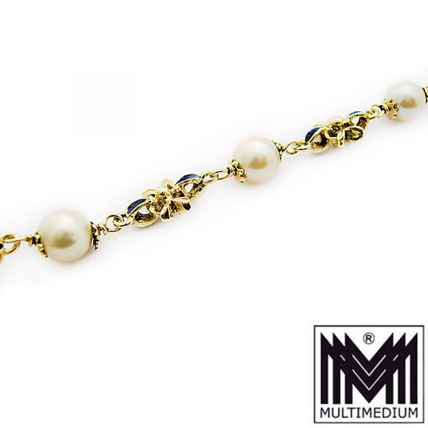 750 er Gold Emaille Perlen Armband Arm kette 18k 18ct pearl gold bracelet enamel