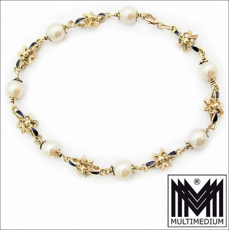IMG 0051 2 750 er Gold Perlen Armband Arm kette 18k 18ct pearl gold bracelet 750 er Gold Emaille Perlen Armband Arm kette 18k 18ct pearl gold bracelet enamel