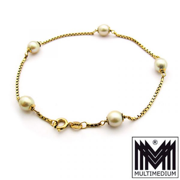 750 er Gold Perlen Armband Arm kette 18k 18ct pearl gold bracelet