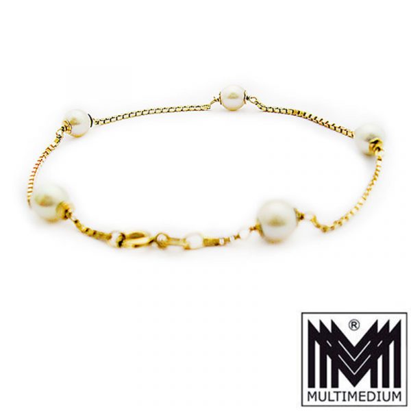 750 er Gold Perlen Armband Arm kette 18k 18ct pearl gold bracelet
