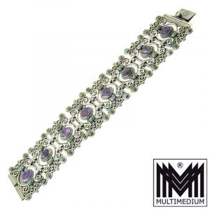 Rafael Dominguez Sterling Silber Armband Mexiko 60s silver bracelet signed Mexico Amethyst Türkis