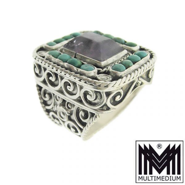 Rafael Dominguez Sterling Silber Armband Mexiko 60s silver bracelet signed Mexico Amethyst Türkis