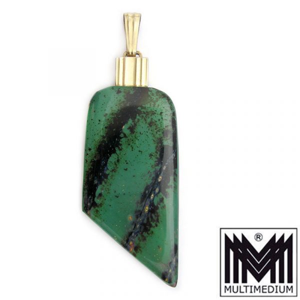 Art Deco Pracht Anhänger WMF Ikora Glas Schmuck grün marmoriert pendant myra