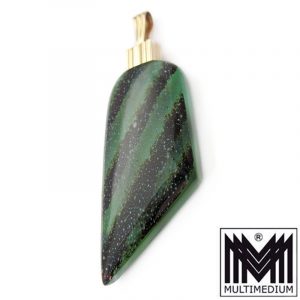 Art Deco Pracht Anhänger WMF Ikora Glas Schmuck grün marmoriert pendant myra