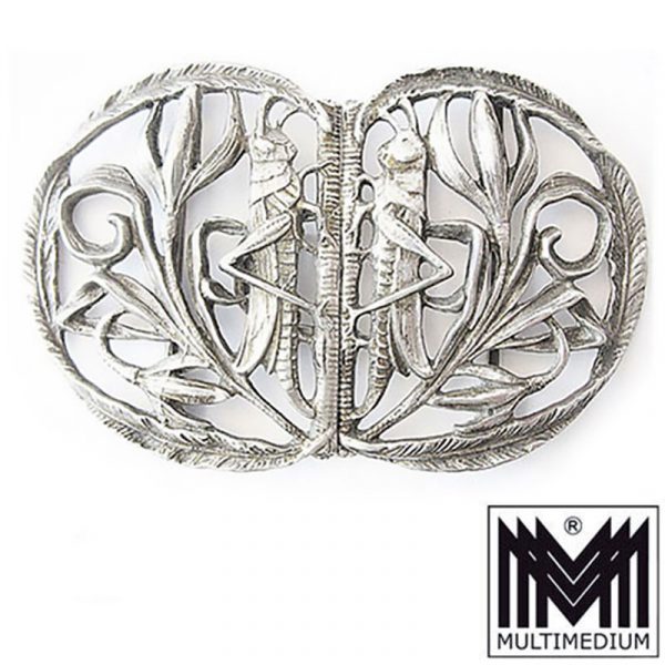 - VERKAUFT - Jugendstil Gürtel Schließe um 1900 Silber 800 Mond Krone belt buckle silver