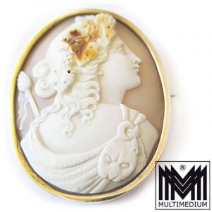 Biedermeier Muschel Kamee Silber vergoldet Dame Antik 1850 silver brooch antique