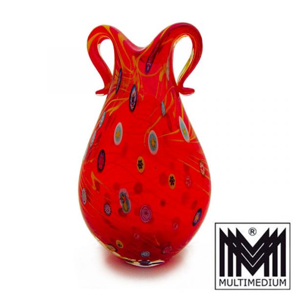 Vintage Murano Glas Vase Millefiori Murinen rot red glass
