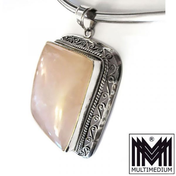 XXL Rosenquarz Silber Anhänger Halsreif Art Deco Stil silver pendant