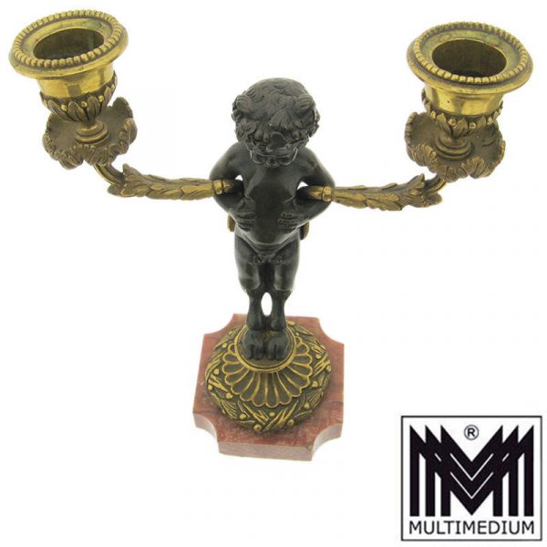 Jugendstil Kerzenleuchter Faun Messing Bronze Figur Antik Kerzenhalter
