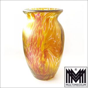Irisierende Designer Glasvase signiert Franz Austen gelb rosa