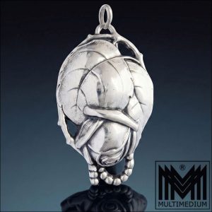 Jugendstil Anhänger Silber Rose DKS Dansk Kunst Smede hohl garbeitet