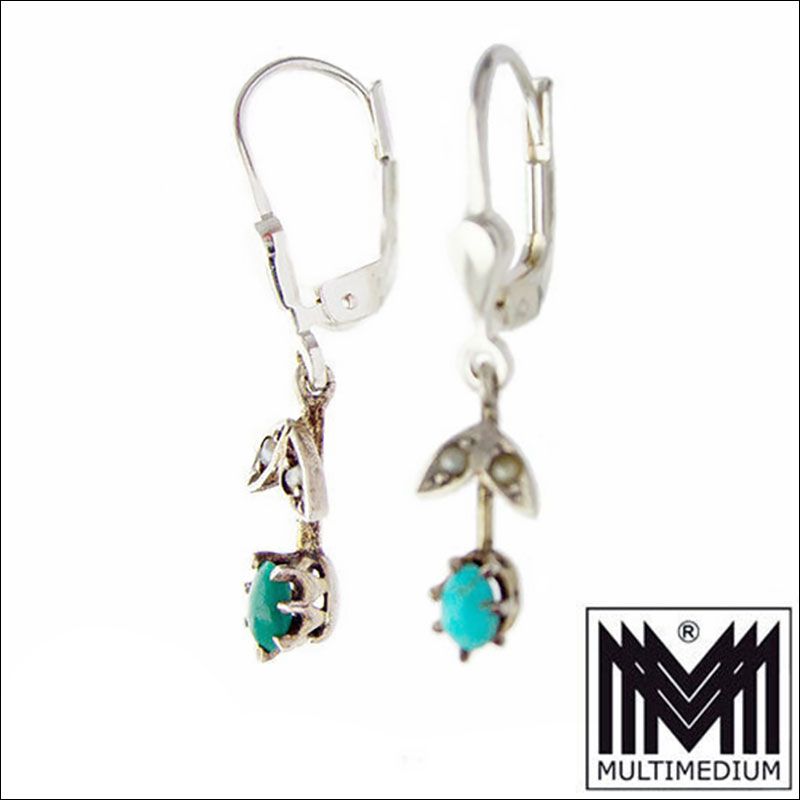 Jugendstil Silber Türkis Ohrringe um 1900 silver turquoise earrings