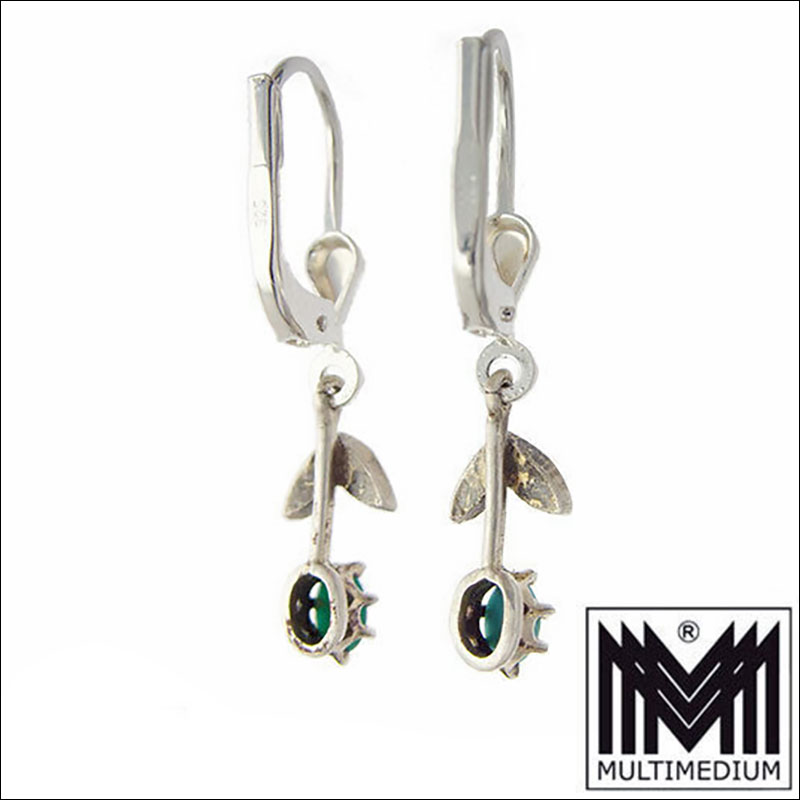 Jugendstil Silber Tuerkis Ohrringe um 1900 silver turquoise earrings 03 Jugendstil Silber Türkis Ohrringe um 1900 silver turquoise earrings