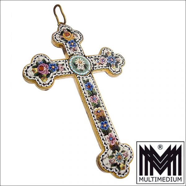 Großes Jugendstil Mikromosaik Kreuz Italien um 1900 selten