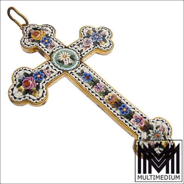 Großes Jugendstil Mikromosaik Kreuz Italien um 1900 selten