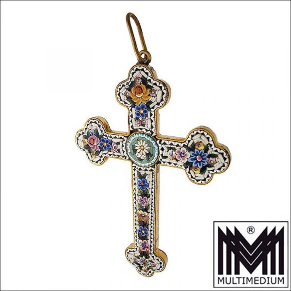 Großes Jugendstil Mikromosaik Kreuz Italien um 1900 selten