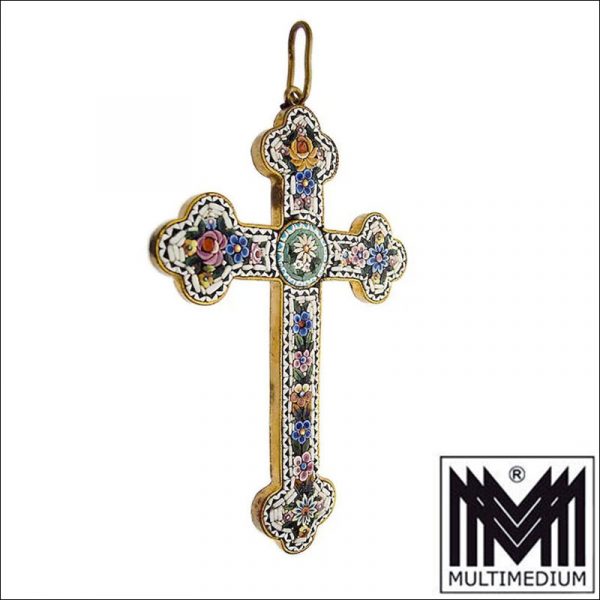 Großes Jugendstil Mikromosaik Kreuz Italien um 1900 selten