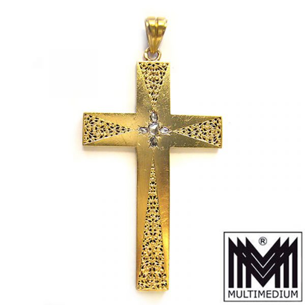Antik 585 Jugendstil Gold Kreuz Anhänger Diamant antique pendant cross diamond