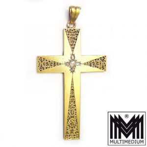 Antik 585 Jugendstil Gold Kreuz Anhänger Diamant antique pendant cross diamond