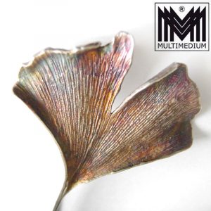 Große Ehinger & Schwarz Silber Brosche Ginko blatt silver brooch