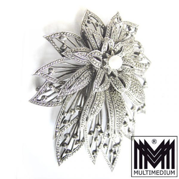 XXL Vintage Markasit Silber Brosche Blume im Art Deco silver brooch