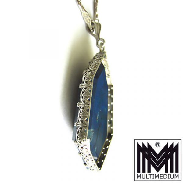 prunkvoller Art Deco Anhänger Lapis Lazuli Silber